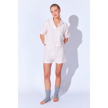 Edition Pudra  Rozy  Pamuk Müslin Çizgili Gömlek Ve Şort Home Pijama Takımı | Ek1000169989