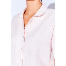 Edition Pudra  Rozy  Pamuk Müslin Çizgili Gömlek Ve Şort Home Pijama Takımı | Ek1000169989