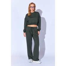 Edition Haki Bol Kesim Lüx Kalın Üç Iplik Soft Dokulu Kadın Pantolon EK100689375