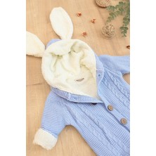 Sitilin Erkek Bebek Triko Kışlık Mavi Tulum Mont Tavşan Kapşonlu STL6823
