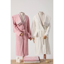 Nurpak Safir Pamuklu Aile Bornoz Seti - Krem - Gül Kurusu