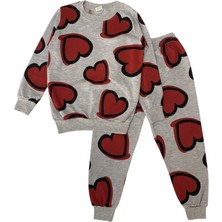 Şeker Kids Kız Çocuk Pamuklu Gri Kalp Desen Pijama Takımı