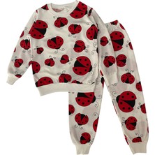 Şeker Kids Kız Çocuk Pamuklu Beyaz Uğur Böceği Desen Pijama Takımı