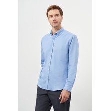 Morven Erkek Mavi Pamuk Trend Dynamic Fit Düğmeli Yaka Gömlek