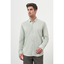 Morven  Erkek Yeşil Pamuk Baskılı Desenli Cepli Italyan Yaka Regular Fit Gömlek