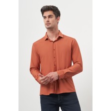 Morven  Erkek Kiremit Trend Slim Fit Italyan Yaka Gömlek