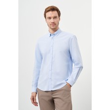 Morven  Erkek A. Mavi Pamuk Trend Düğmeli Yaka Dynamic Fit Gömlek