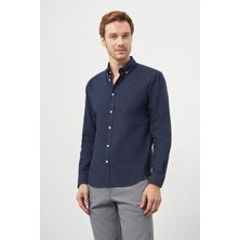 Morven  Erkek Lacivert Pamuk Trend Düğmeli Yaka Dynamic Fit Gömlek