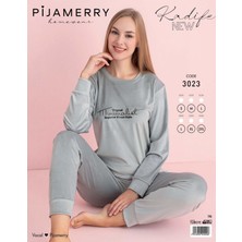 Pijamerry Kadın Kışlık Bisiklet Yaka Kadife Pijama Takımı 3023g - 1 Adet