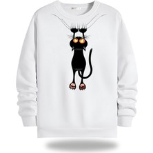 Yaramaz Kedi Görselli Bisiklet Yaka Unisex Sweatshirt 1088