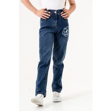 Giyicem Kız Çocuk Çiçek Nakışlı Kot Pantolon