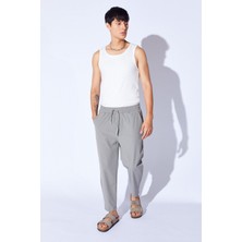 Man Edition Gri Paraşüt Esnek Likralı Baggy Kesim Beli Lastikli Rahat Kesim Erkek Pantalon Jogger | EE1000611015