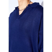 Man Edition Lacivert Oversize V Yaka Akrilik Yumuşak Dokulu Erkek Kazak | EE1000519912