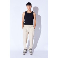 Man Edition Bej Beli Lastikli Baggy Kalıp Rahat Kesim Örme Dokulu Pantalon Jogger | EE1000619928