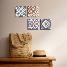 Womeart Modern 4'lü Ahşap Tablo, Seramik Desenli Tablo, Akdeniz Stili Ev Dekoru, 25X25CM, 30X30CM