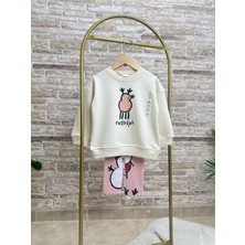 Ladin Store Yeni Sezon Kız Çocuk Yılbaşı Temalı Baskılı Pamuklu Sweatshirt Ve Fitilli Taytlı Alt-Üst Takım