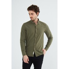 Ravanelli Erkek Slim Fit Dar Kesim Düğmeli Yaka Keten Görünümlü %100 Pamuk Flamlı Gömlek Düz Renkler Seçenekleri