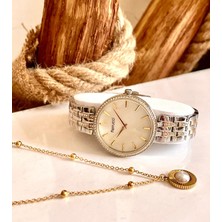 Ferrucci Silver&gold Çelik Kordon Klasik Kadın Kol Saat+Çelik Kolye Hediye Set