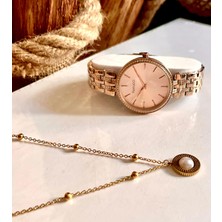 Ferrucci Rosegold Çelik Şık Klasik Kadın Kol SAATI+Çelik Kolye Hediye Seti