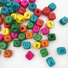 Tahtakale Toptancı Ahşap Küp Harfli  Boncuk 10 x 10 mm  Karışık Renkli  100 Gram