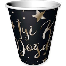 Karton Bardak Gold Varak Baskılı Iyiki Doğdun (6 Adet)  Siyah