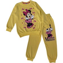 Şeker Kids Kız Çocuk Pamuklu Sarı Mickey Mouse Figürlü Eşofman Takımı