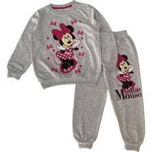 Şeker Kids Kız Çocuk Pamuklu Gri Mickey Mouse Figürlü Eşofman Takımı