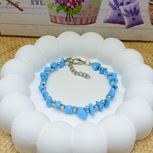 BijuStore Gümüş Renk Dorika Aparat - Amorf Turkuaz Doğal Taş Kadın Bileklik