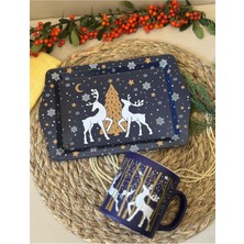 Den Tasarım Hediyelik Yılbaşı Ve Geyik Temalı Kupa Bardak Ve Mini Sunum Tepsisi