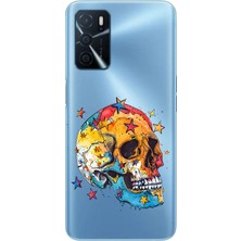 Zeyno Oppo A55 Uyumlu Yıldızlı Kafatası  Desenli Silikon Kılıf