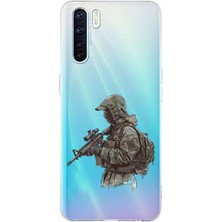 Zeyno Oppo A91 Uyumlu Kamuflajlı Nişancı  Desenli Silikon Kılıf