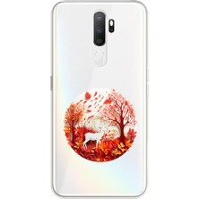 Zeyno Oppo A5 2020 Uyumlu Beyaz Geyik  Desenli Silikon Kılıf