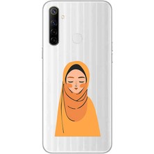 Zeyno Realme C3 Uyumlu Turuncu Başörtü  Desenli Silikon Kılıf