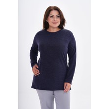 Kadın Uzun Kollu Omzu Taş Detaylı Büyük Beden Triko Görünümlü BLUZ-BGB42