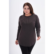 Charamela Kadın Uzun Kollu Önü Taş Detaylı Büyük Beden Bluz -BGB43