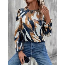 Kadın Uzun Kollu Bisiklet Yaka Çok Renkli Sandy Bluz