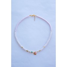Lila Rosa Fil Figürlü Etnik Otantik Kolye
