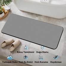 Purish Gri Renkli Su Emici, Kaydırmaz Tabanlı, Yıkanabilir Diatom Banyo Ve Abdest Paspası - 120 X 40 Cm