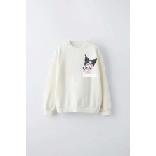 Kız Çocuk Kuromi Modelli Bisiklet Yaka Pamuk Sweat