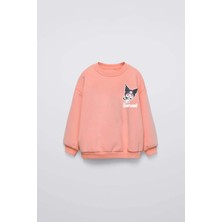 Kız Çocuk Kuromi Modelli Bisiklet Yaka Pamuk Sweat