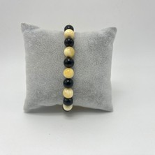 Yıldız Doğal Taş Sertifikalı Kalsit Obsidyen Doğal Taş Misinalı Bileklik 8mm