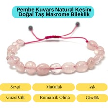 Yıldız Doğal Taş Sertifikalı Pembe Kuvars Natural Kesim Makrome Doğal Taş Bileklik Ayarlanabilir Ölçü