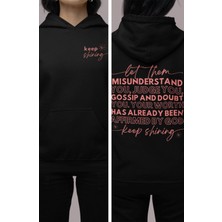 Cngz Shop Keep Shining Yazılı Sırt Baskılı Kapüşonlu Sweatshirt, Unisex Oversize Yazı Baskılı Hoodie