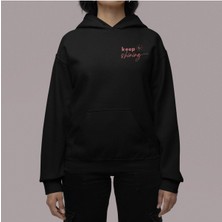 Cngz Shop Keep Shining Yazılı Sırt Baskılı Kapüşonlu Sweatshirt, Unisex Oversize Yazı Baskılı Hoodie