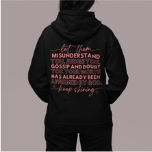 Cngz Shop Keep Shining Yazılı Sırt Baskılı Kapüşonlu Sweatshirt, Unisex Oversize Yazı Baskılı Hoodie