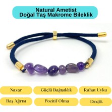 Yıldız Doğal Taş Sertifikalı Natural Ametist Doğal Taş Makrome Bileklik Ayarlanabilir Ölçü