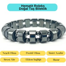 Yıldız Doğal Taş Sertifikalı Hematit Roleks Kesim ve 6mm Doğal Taş Bileklik