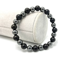 Yıldız Doğal Taş Sertifikalı Shungite ve Hematit Doğal Taş Misinalı Bileklik 8mm