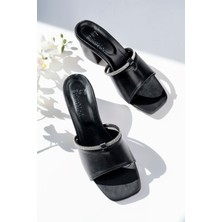 Bulutmod BA04259 Siyah Kadın Tek Parça Taşlı Abiye Kalsik 6 cm Topuklu Terlik