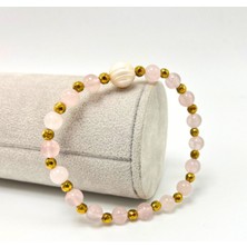 Yıldız Doğal Taş Sertifikalı Inci - Pembe Kuvars Doğal Taş Kadın Bileklik Misinalı